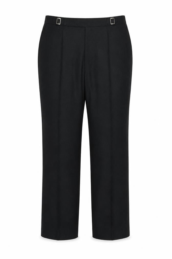 Front view of Marks & Spencer women’s black polyester dress pants trousers, size UK 14, 27-inch leg regular