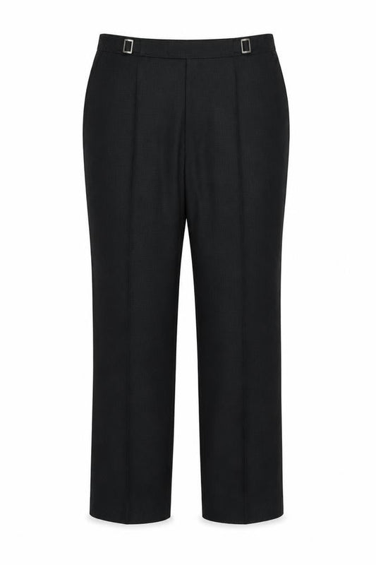 Front view of Marks & Spencer women’s black polyester dress pants trousers, size UK 14, 27-inch leg regular