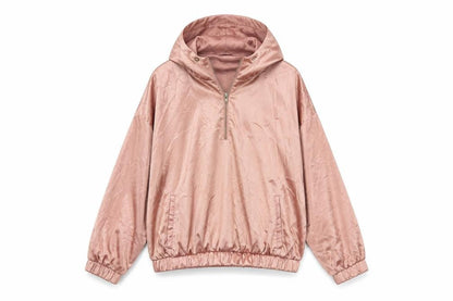Front view of Forever 21 women’s pink polyester pullover hoodie, size S, snap