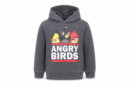 Front view of H&M girls’ grey cotton pullover hoodie, size 3-4, years - angry birds