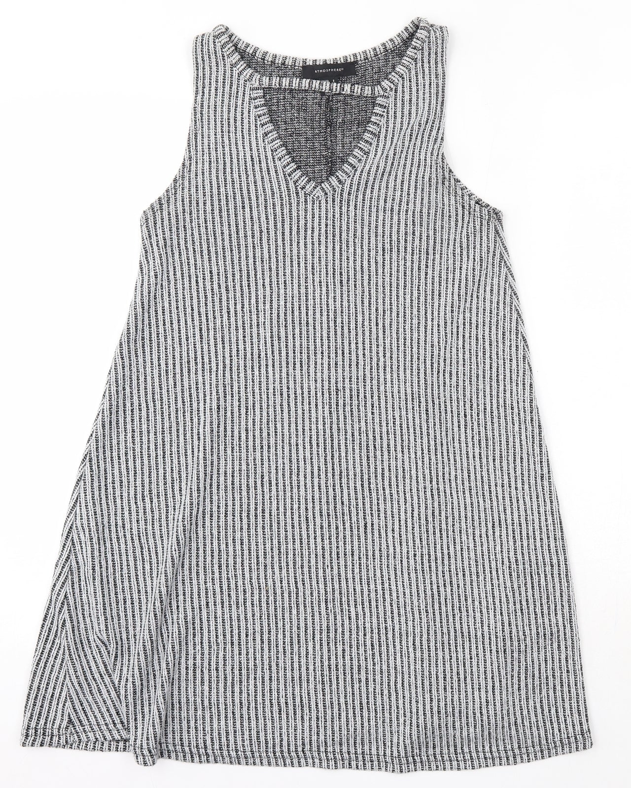 Primark Womens Grey Striped Polyester Mini  Size 8  Round Neck