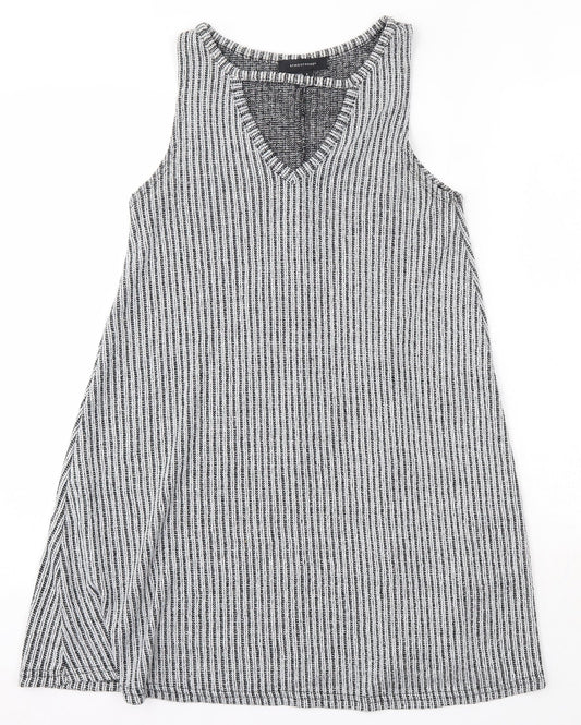Primark Womens Grey Striped Polyester Mini  Size 8  Round Neck
