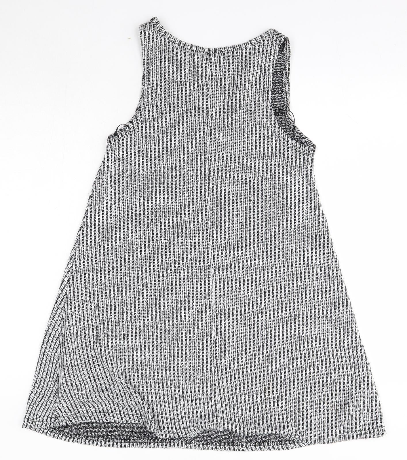 Primark Womens Grey Striped Polyester Mini  Size 8  Round Neck