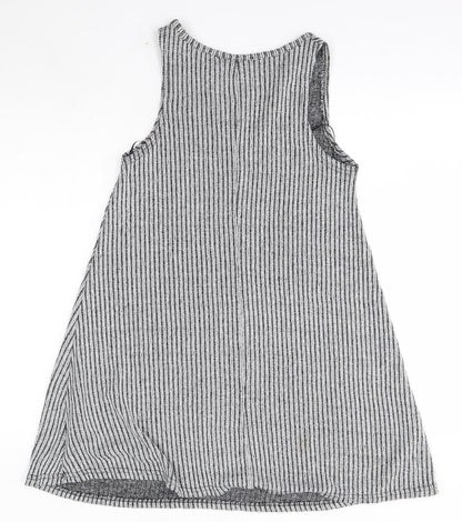 Primark Womens Grey Striped Polyester Mini  Size 8  Round Neck