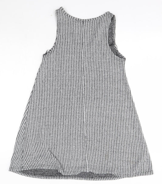Primark Womens Grey Striped Polyester Mini  Size 8  Round Neck