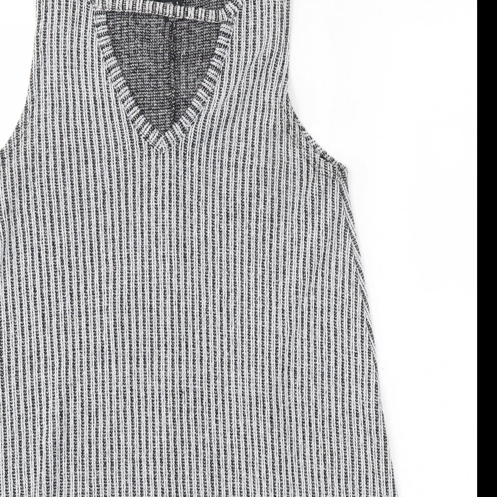 Primark Womens Grey Striped Polyester Mini  Size 8  Round Neck