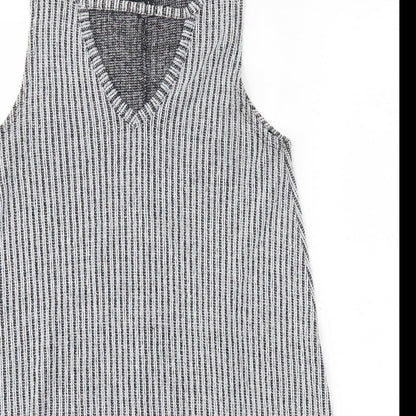 Primark Womens Grey Striped Polyester Mini  Size 8  Round Neck