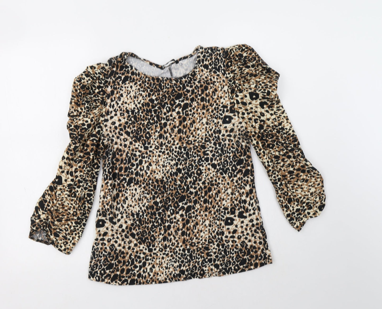 George Womens Brown Animal Print Cotton Basic Blouse Size 10 Crew Neck