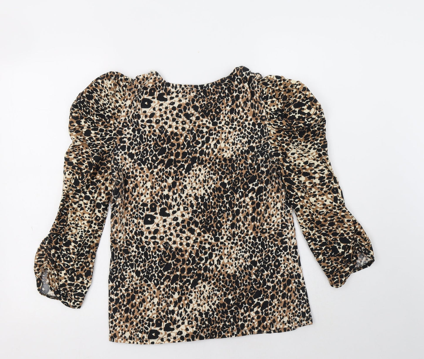 George Womens Brown Animal Print Cotton Basic Blouse Size 10 Crew Neck