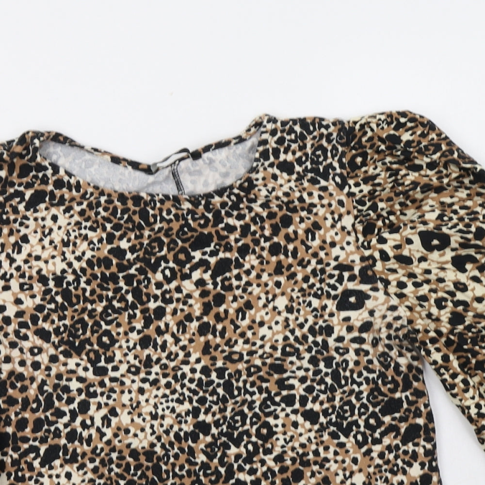 George Womens Brown Animal Print Cotton Basic Blouse Size 10 Crew Neck