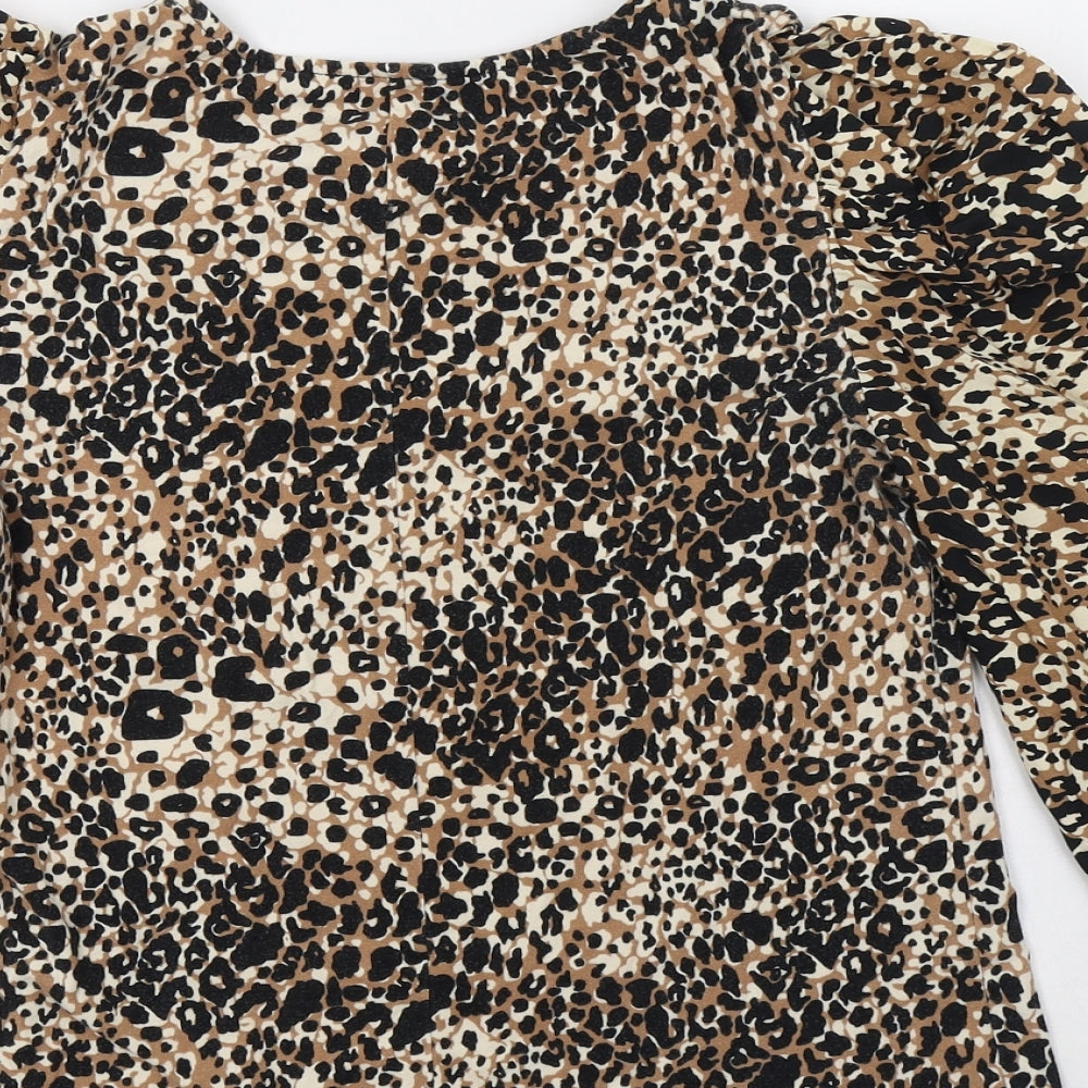 George Womens Brown Animal Print Cotton Basic Blouse Size 10 Crew Neck