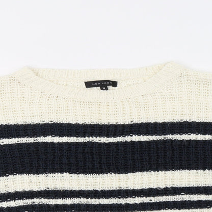Newv Look Womens Blue Crew Neck Striped Acrylic Pullover Jumper Size 16