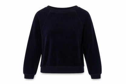 Front view of New Look women’s blue cotton pullover sweatshirt, size UK 6