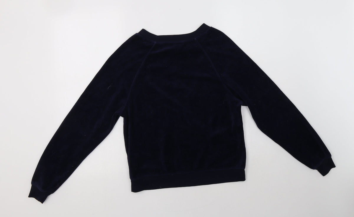 Back view of New Look women’s blue cotton pullover sweatshirt, size UK 6