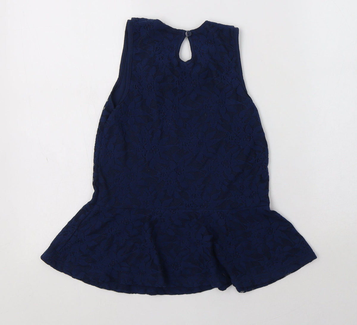Back view of George girls’ blue floral polyester basic blouse, size 10-11, years collared button - peplum