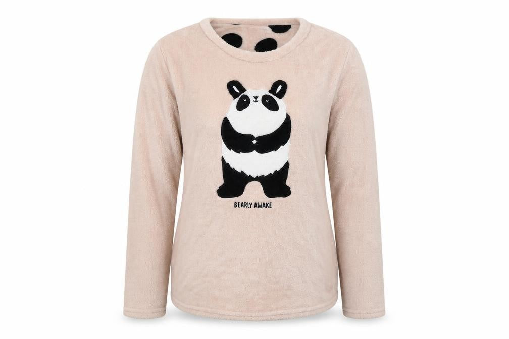 Front view of Primark women’s pink polyester top lounge set, size M, - panda