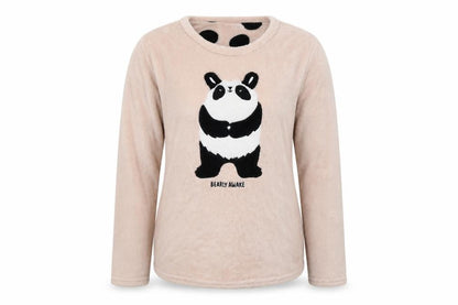 Front view of Primark women’s pink polyester top lounge set, size M, - panda