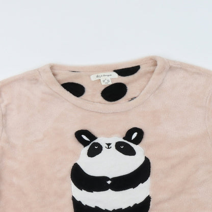 Close-up detail of Primark women’s pink polyester top lounge set, size M, - panda