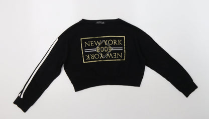 Select Girls Black  Cotton Pullover Sweatshirt Size 12-13 Years   - New York
