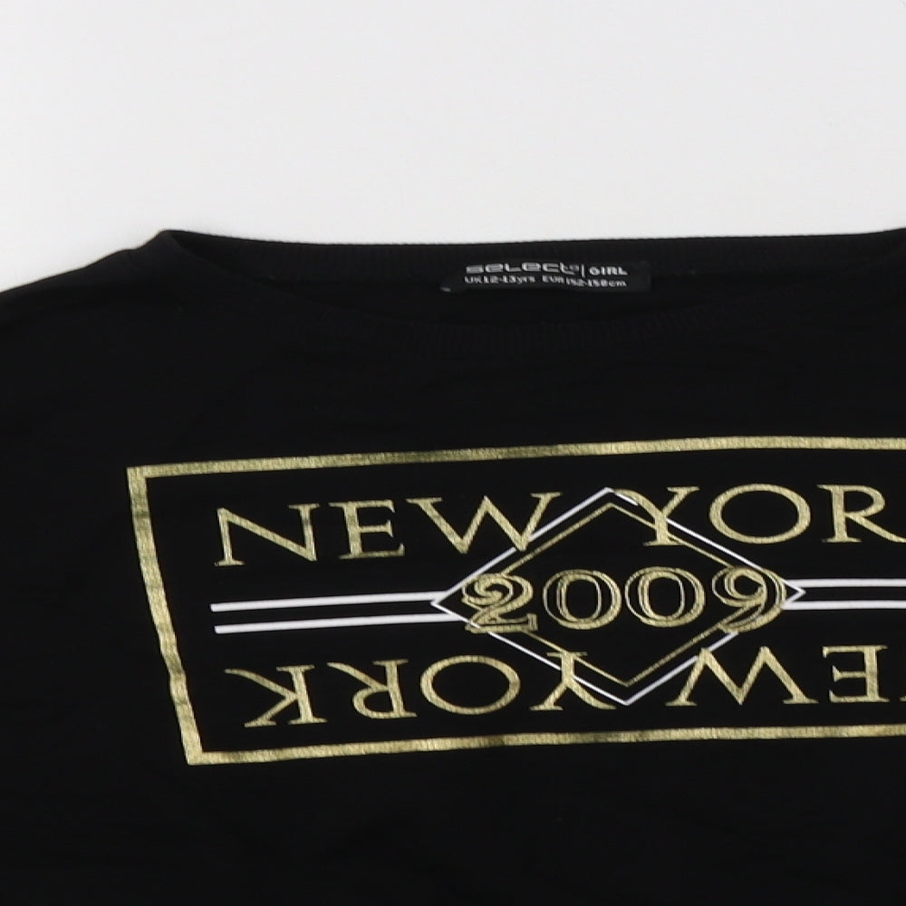 Select Girls Black  Cotton Pullover Sweatshirt Size 12-13 Years   - New York