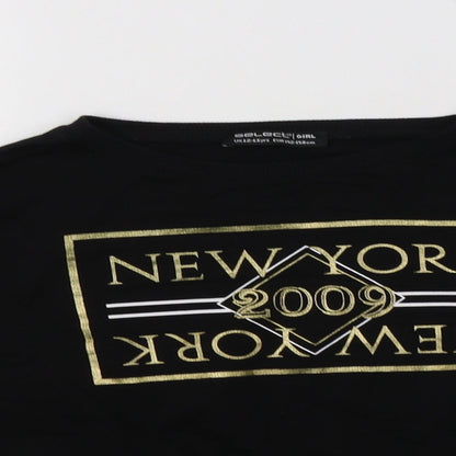 Select Girls Black  Cotton Pullover Sweatshirt Size 12-13 Years   - New York