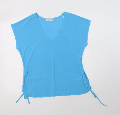Xpose Womens Blue  Polyester Basic Blouse Size XL V-Neck - Ruched