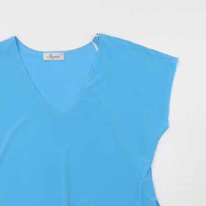 Xpose Womens Blue  Polyester Basic Blouse Size XL V-Neck - Ruched