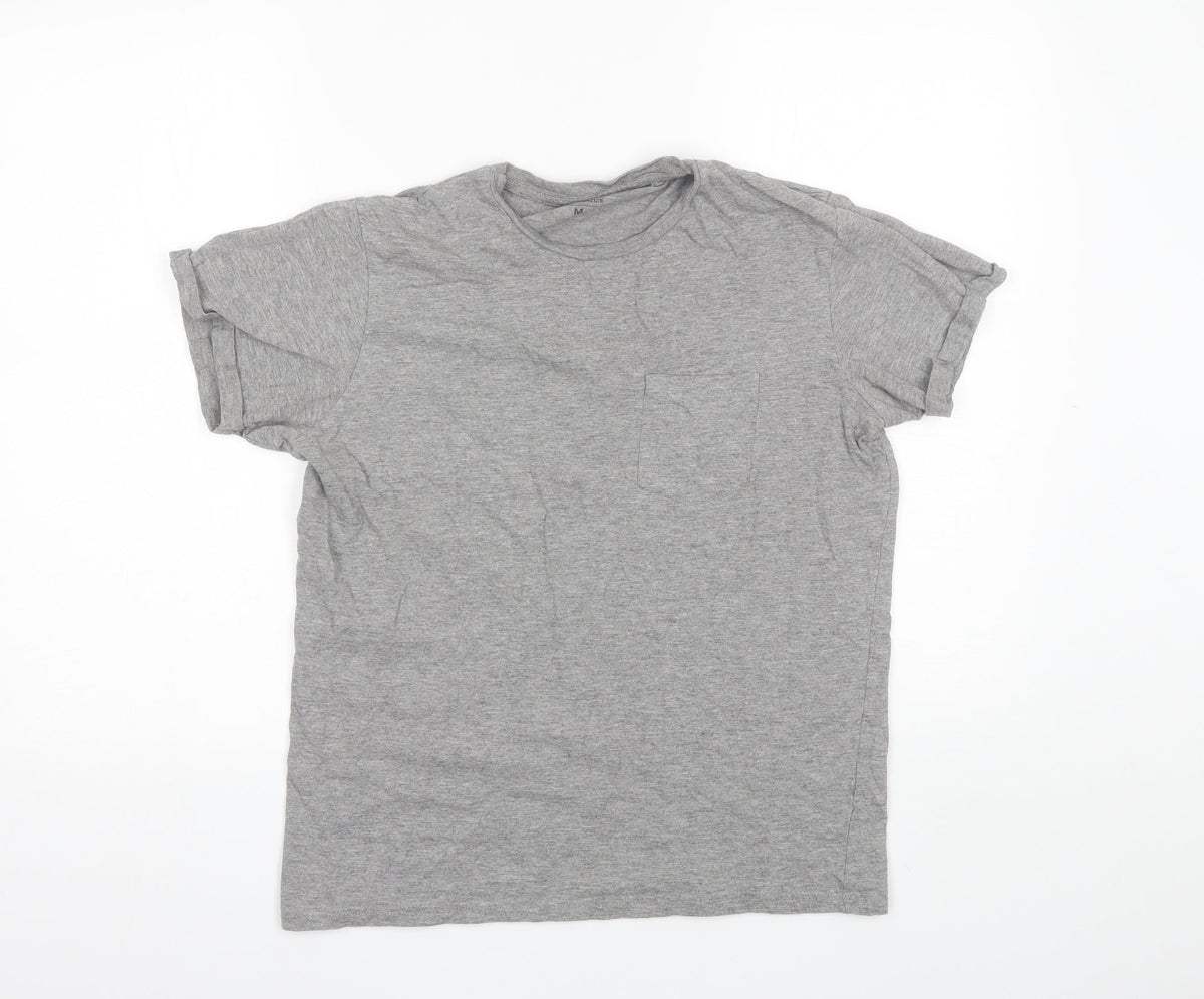 Additional front view of Industrialize women’s grey cotton blend basic t-shirt, size M, round neck