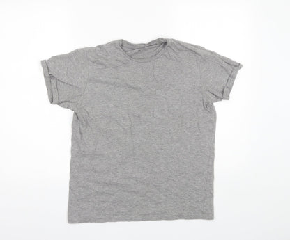 Additional front view of Industrialize women’s grey cotton blend basic t-shirt, size M, round neck