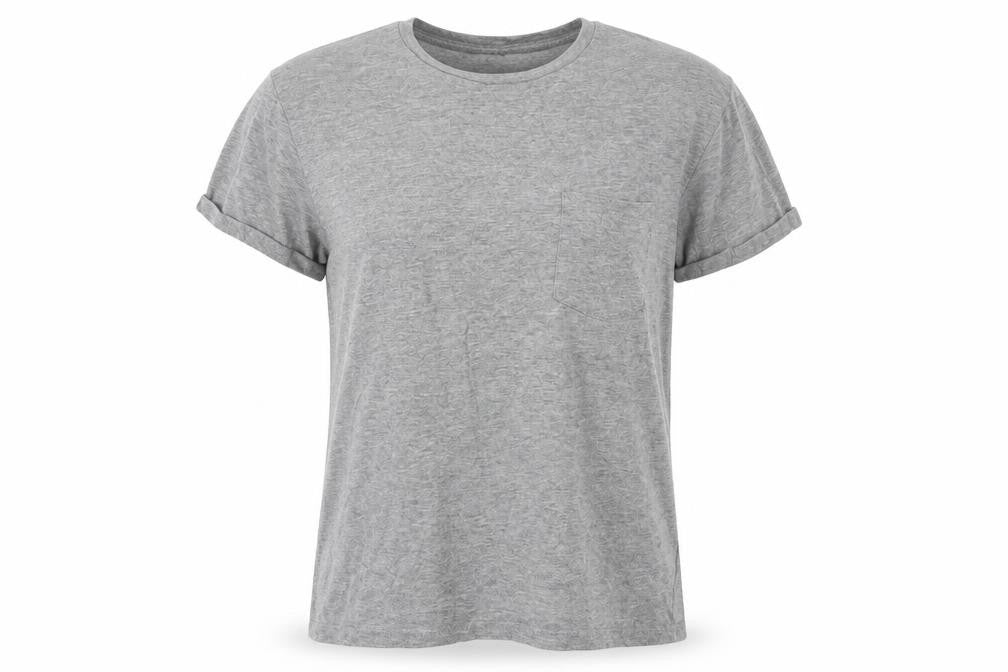 Front view of Industrialize women’s grey cotton blend basic t-shirt, size M, round neck