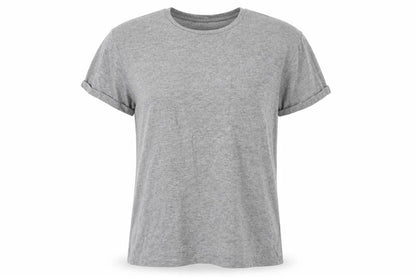 Front view of Industrialize women’s grey cotton blend basic t-shirt, size M, round neck