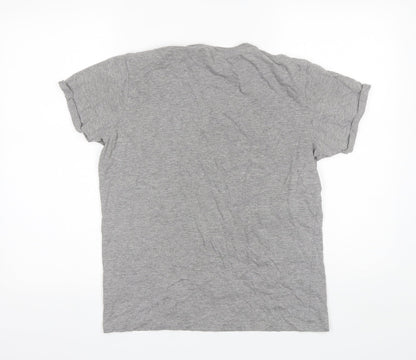 Back view of Industrialize women’s grey cotton blend basic t-shirt, size M, round neck