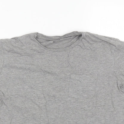 Close-up detail of Industrialize women’s grey cotton blend basic t-shirt, size M, round neck