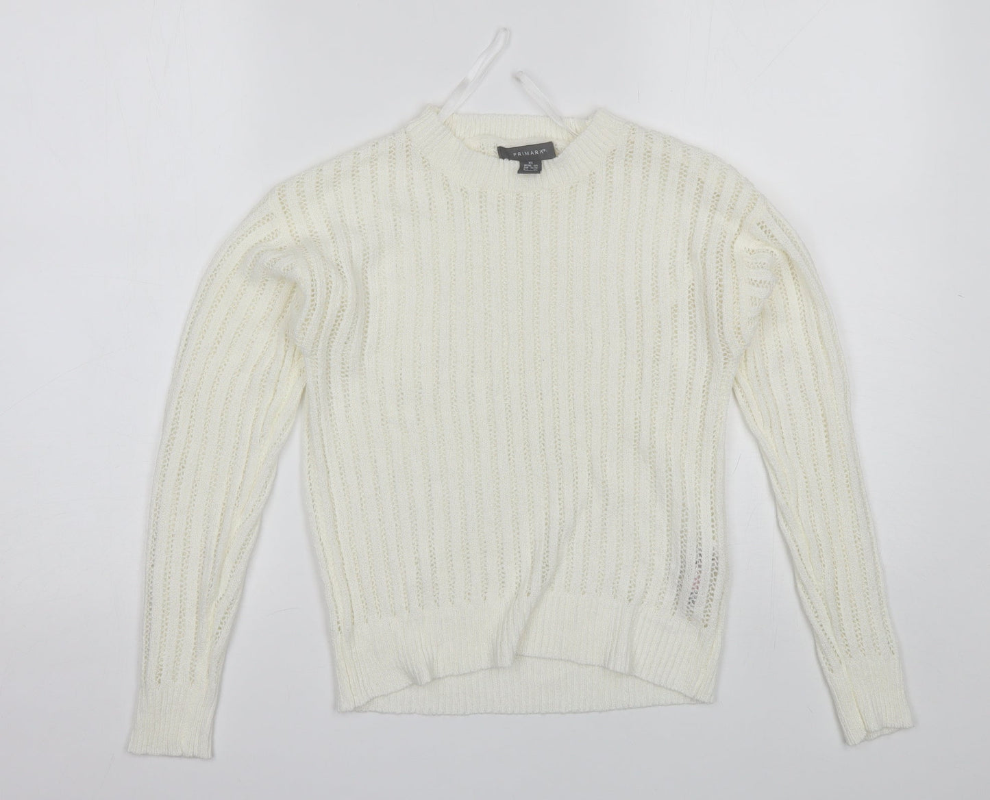 Primark Womens White Round Neck  Acrylic Pullover Jumper Size XS