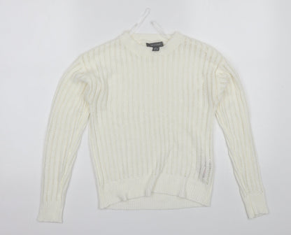 Primark Womens White Round Neck  Acrylic Pullover Jumper Size XS