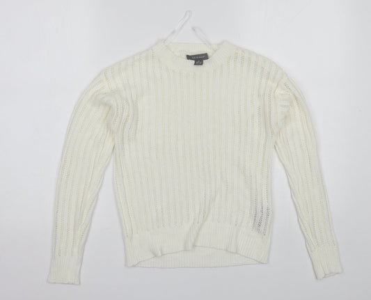 Primark Womens White Round Neck  Acrylic Pullover Jumper Size XS