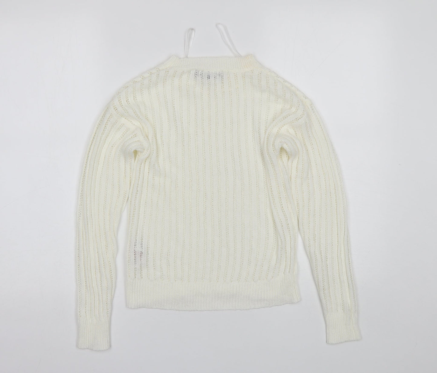 Primark Womens White Round Neck  Acrylic Pullover Jumper Size XS