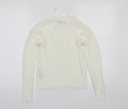 Primark Womens White Round Neck  Acrylic Pullover Jumper Size XS
