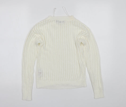 Primark Womens White Round Neck  Acrylic Pullover Jumper Size XS