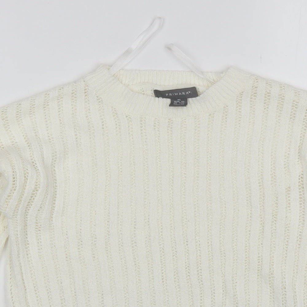 Primark Womens White Round Neck  Acrylic Pullover Jumper Size XS