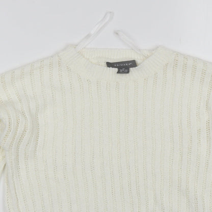Primark Womens White Round Neck  Acrylic Pullover Jumper Size XS