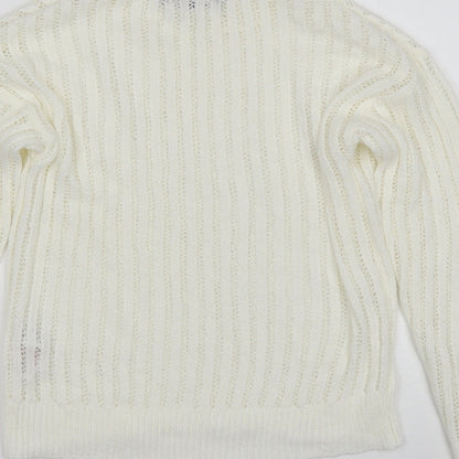 Primark Womens White Round Neck  Acrylic Pullover Jumper Size XS