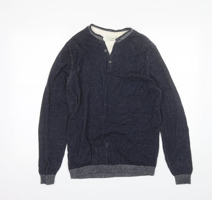 George Mens Blue V-Neck  Cotton Pullover Jumper Size M