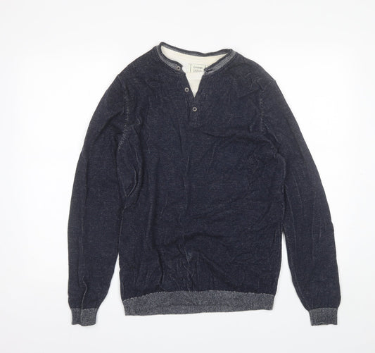 George Mens Blue V-Neck  Cotton Pullover Jumper Size M