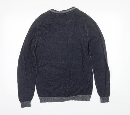 George Mens Blue V-Neck  Cotton Pullover Jumper Size M
