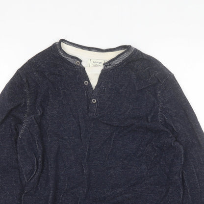 George Mens Blue V-Neck  Cotton Pullover Jumper Size M