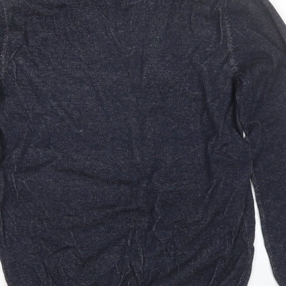 George Mens Blue V-Neck  Cotton Pullover Jumper Size M