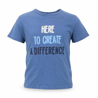 Front view of Lily&Dan boys’ blue cotton basic t-shirt, size 7-8, years round neck