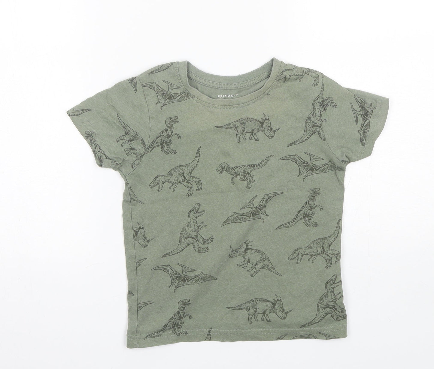 Primark Girls Green  Cotton Basic T-Shirt Size 6-7 Years Round Neck