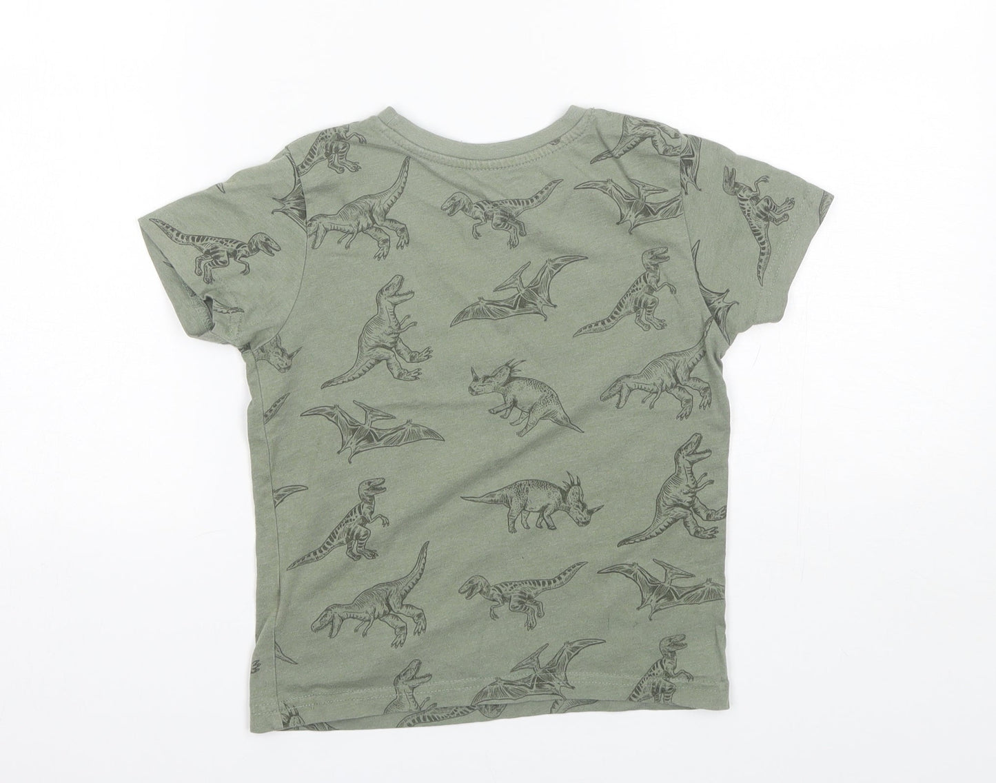 Primark Girls Green  Cotton Basic T-Shirt Size 6-7 Years Round Neck